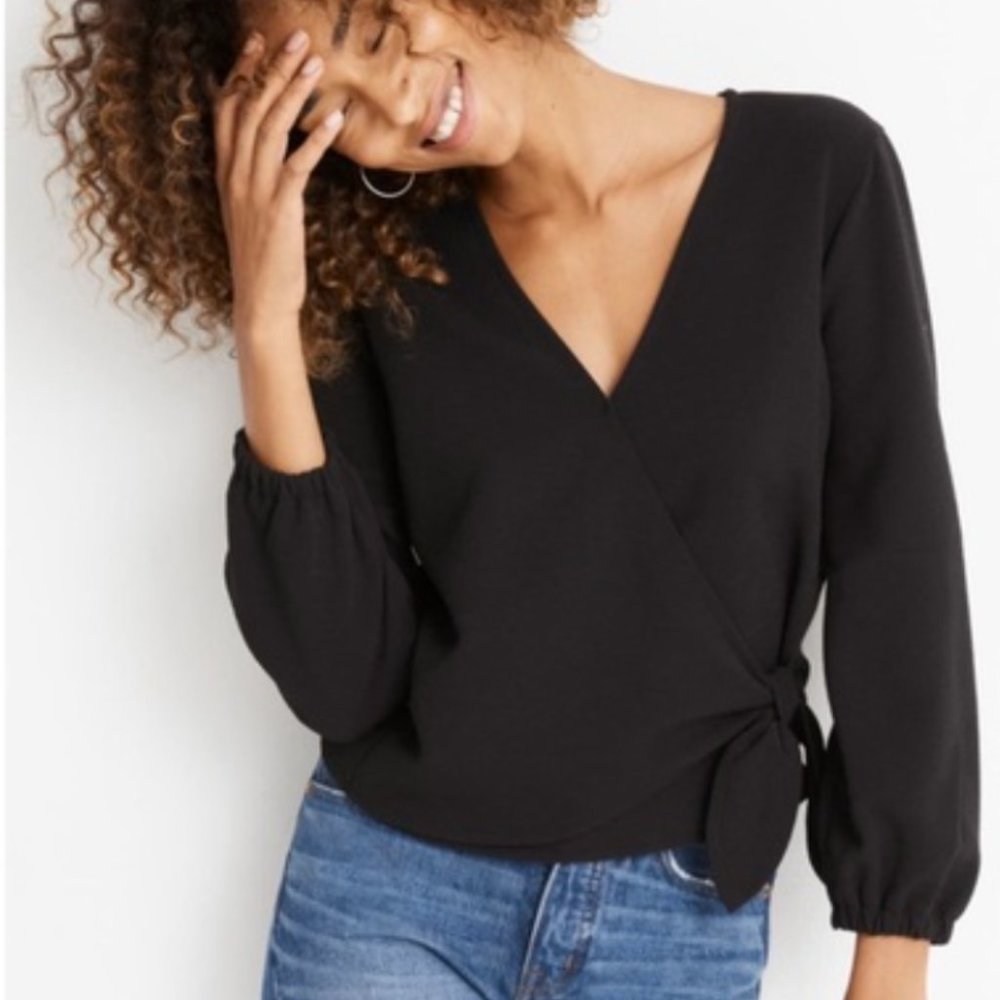Texture & Thread Madewell Crepe Wrap Top Black, S